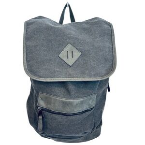 Unisex Gray Canvas Backpack with Flap Top & Drawstring Closure